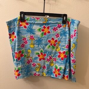 Tropical Tweety skirt plus size  - Blue with Pink & Yellow Floral Print